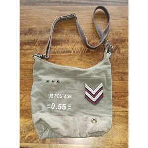 Chloe & Lex Large 12” X 10” Canvas And Leather Purse Shoulder Bag USA Post offic